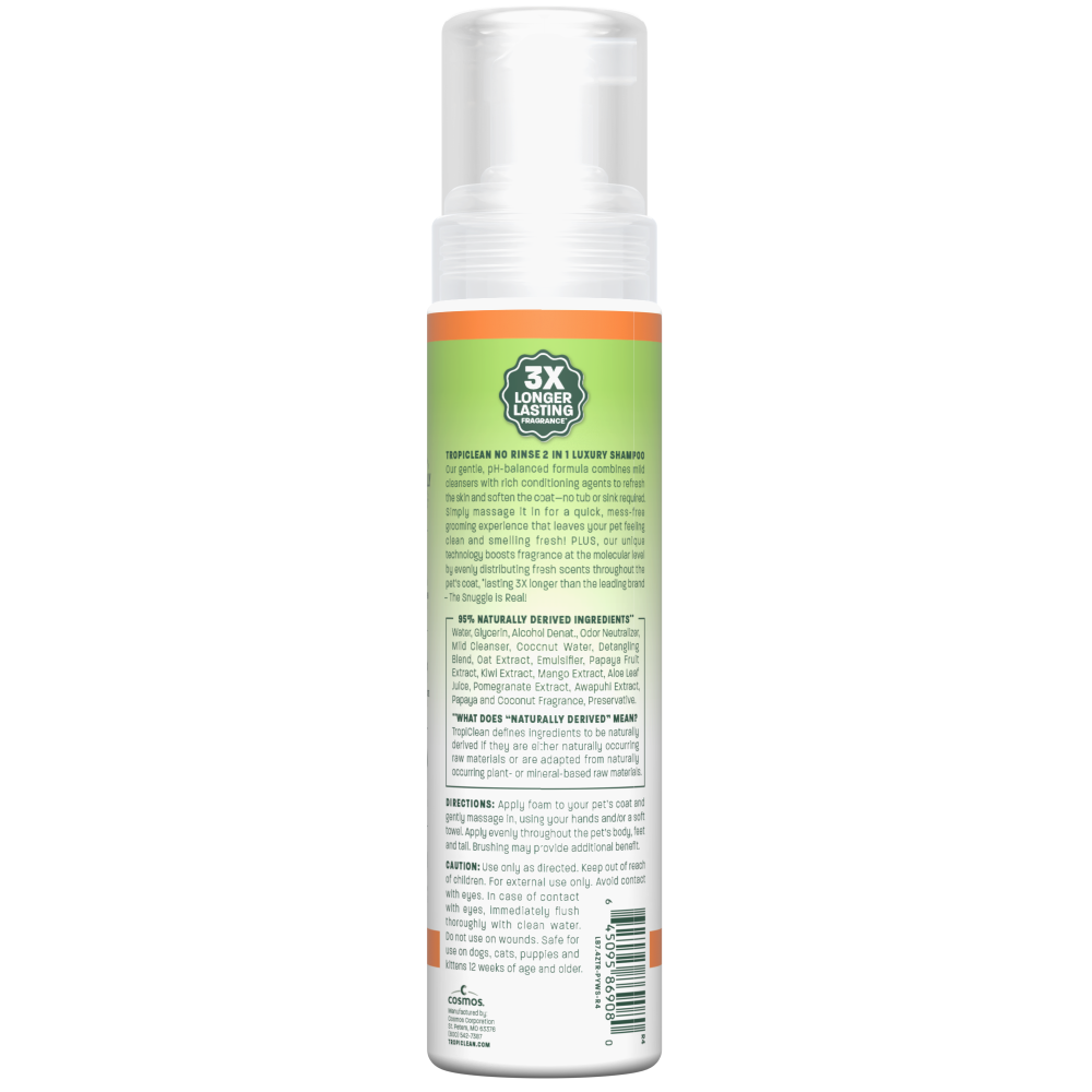TropiClean No Rinse 2 In 1 Luxury Shampoo, 7.4oz