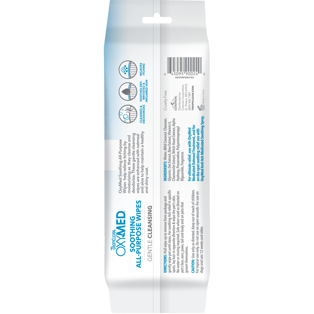 Sunsetting - TropiClean OxyMed Soothing Relief Wipes for Pets, 50ct