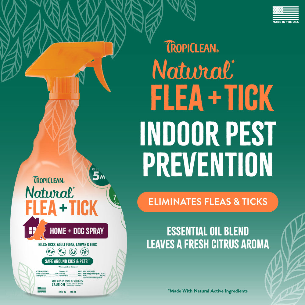 TropiClean Natural* Flea + Tick Home + Dog Spray, 32oz