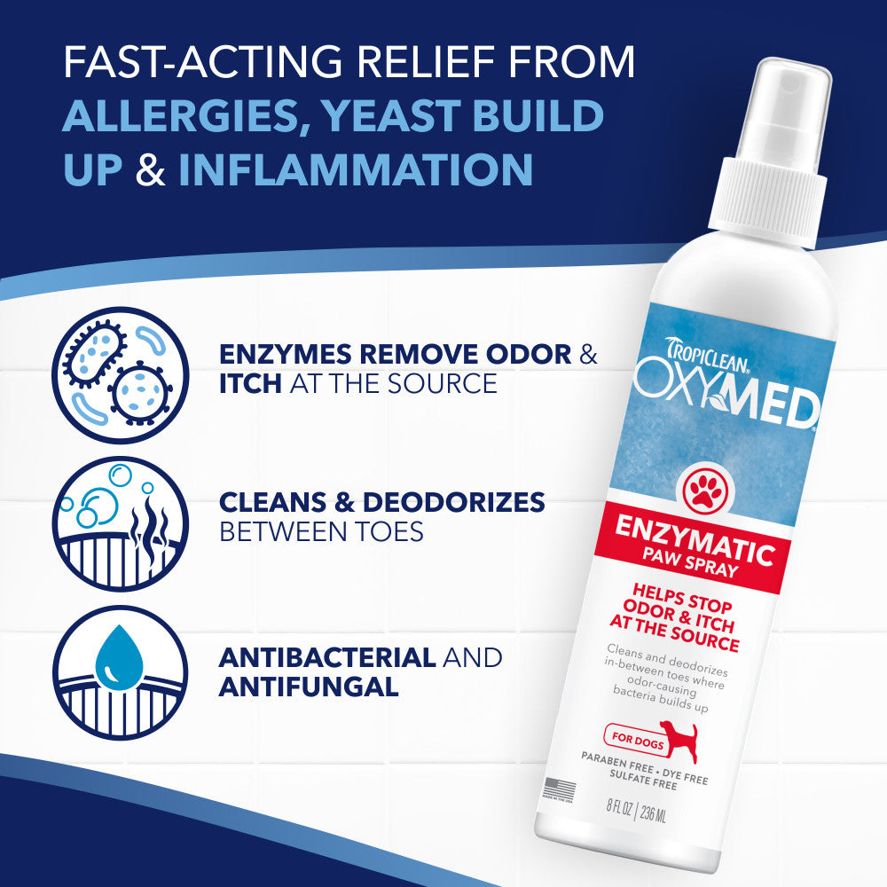 TropiClean OxyMed Enzymatic Paw Odor and Itch Spray, 8oz